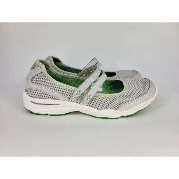 LL Bean Two Strap Mary Jane Shoes Sneakers Womens Size 8 Gray White Green 260976 - Picture 1 of 9